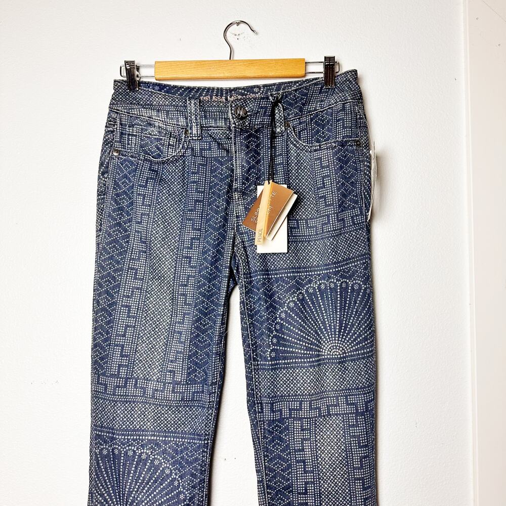 NWT 7 Melissa McCarthy Slimming Silhouette System Blue Patterned Jeans sz 4 - Picture 3 of 11